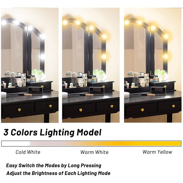 Black Vanity Set with Lighted Tri-Fold Mirror