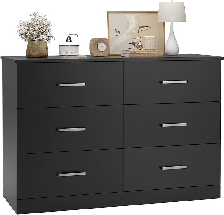 Black 6-Drawer Bedroom Dresser for Storage