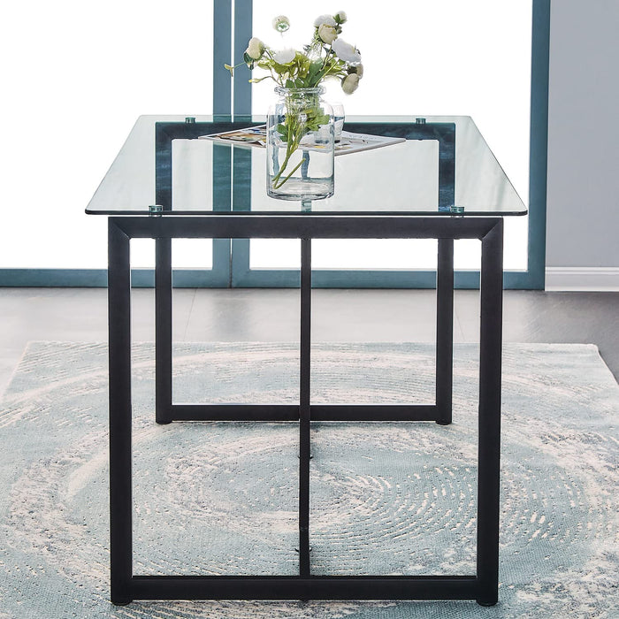 47″ Modern Tempered Glass Dining Table, Black