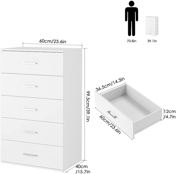 White Metal Handle 5-Drawer Chest