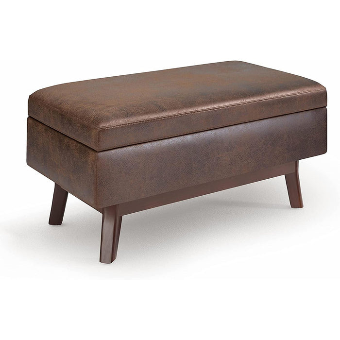 Mid Century Modern Storage Ottoman in Chestnut Brown