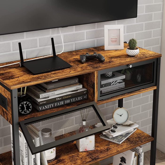 Charging Console Table with Storage Shelves