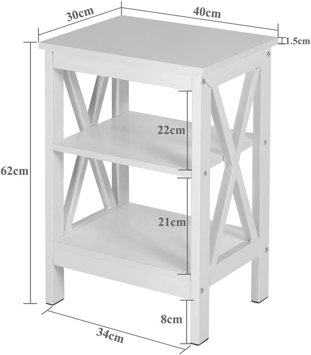 White Nightstands with 3-Layer Storage Shelf, Set of 2