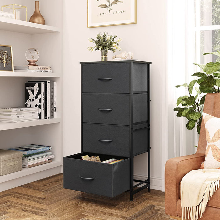 Fabric Storage Tower Dresser with 4 Drawers, Charcoal Black