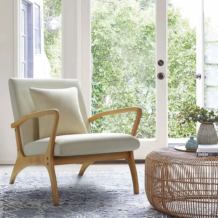 Linen Upholstered Wood Frame Accent Chair