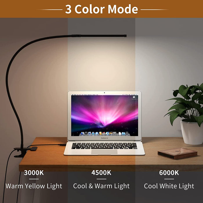 Flexible Clamp LED Desk Lamp with 3 Color Modes