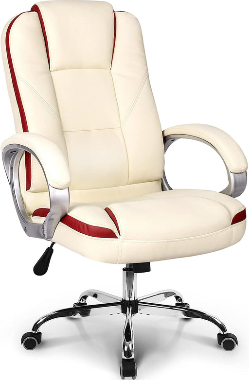 Ergonomic Ivory Leather Office Chair with Wheels