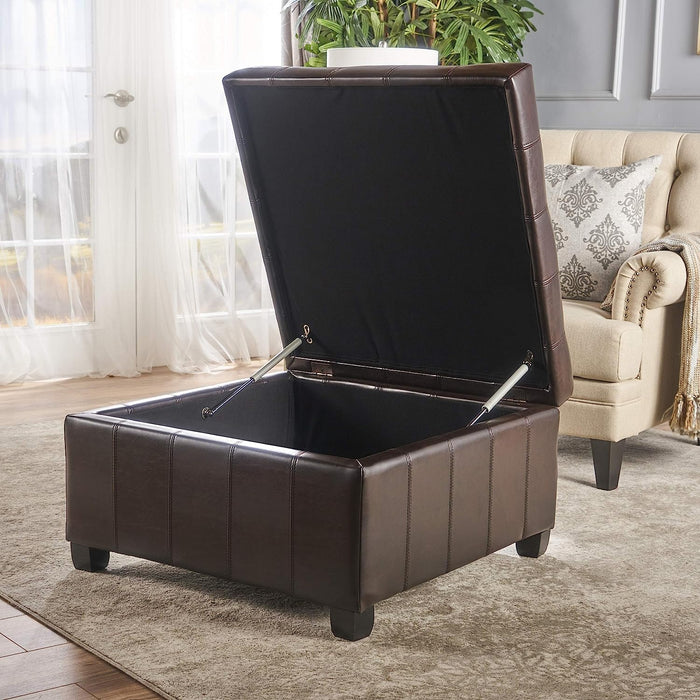 Marbled Brown Leather Ottoman with Storage