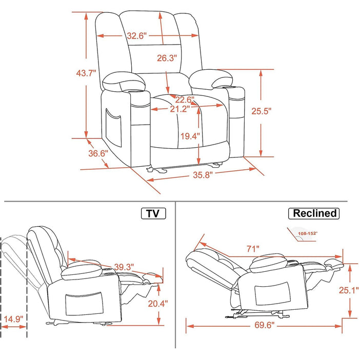 Electric Power Recliner Chair with Heat and Massage