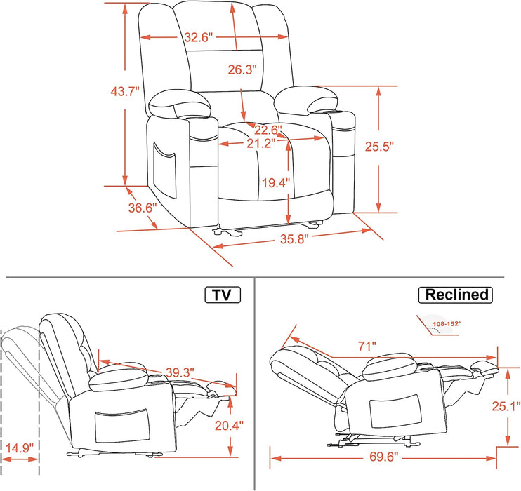 Electric Power Recliner Chair with Heat and Massage