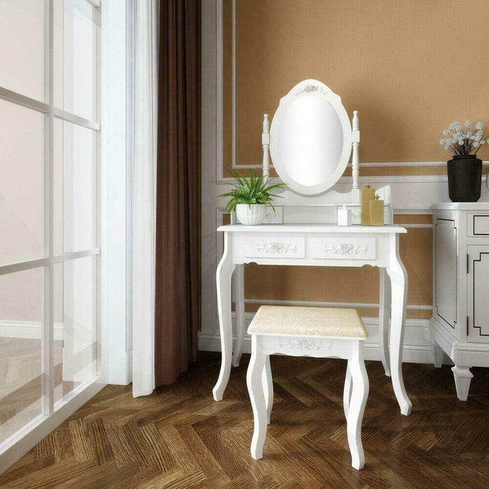 White Vanity Set with Mirror and 4 Drawers