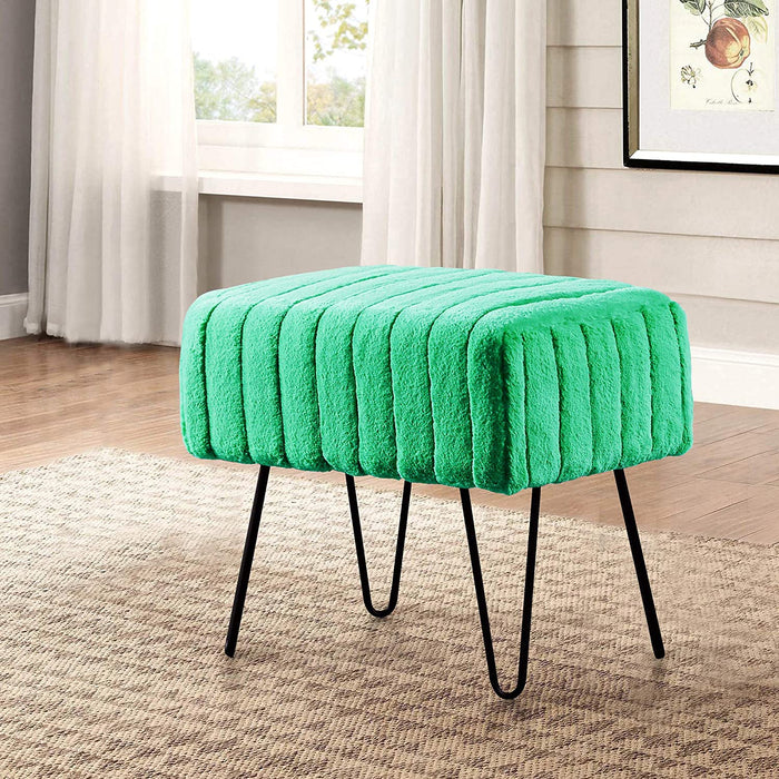 Green Faux Fur Ottoman Bench for Home Decor
