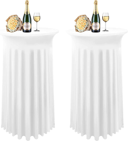 White Spandex round Cocktail Table Covers - 2 Pack
