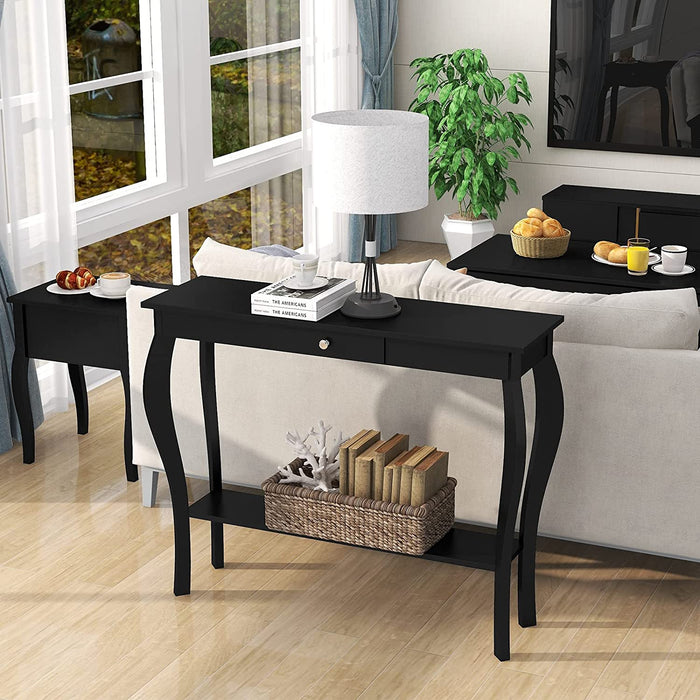 Chic Black Entryway Console Table with Drawer