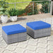 Wicker Ottoman Set of 2, All Weather Gray Rattan Patio Ottoman Set,Patio Rattan Furniture, Outdoor Foot Rest Patio Foot Stool with Waterproof & Removable Cushions(Royal Blue)