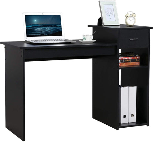 Black Wooden Computer Desk with Storage and Stand