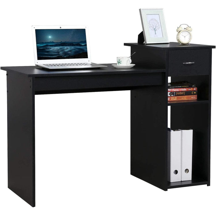 Black Wooden Computer Desk with Storage and Stand