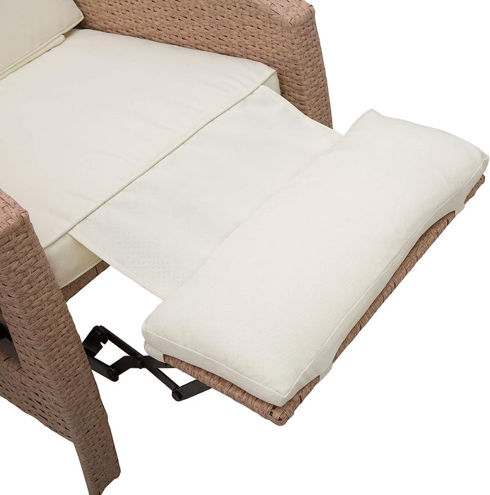 Beige PE Rattan Outdoor Recliner with Cushion