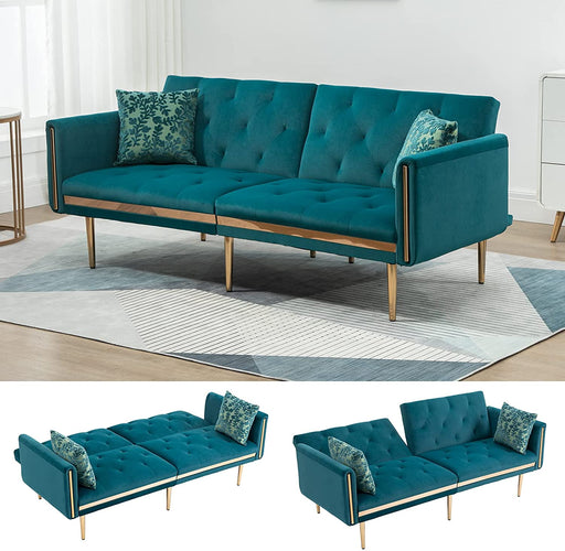 Convertible Velvet Sofa with Golden Legs for Small Spaces