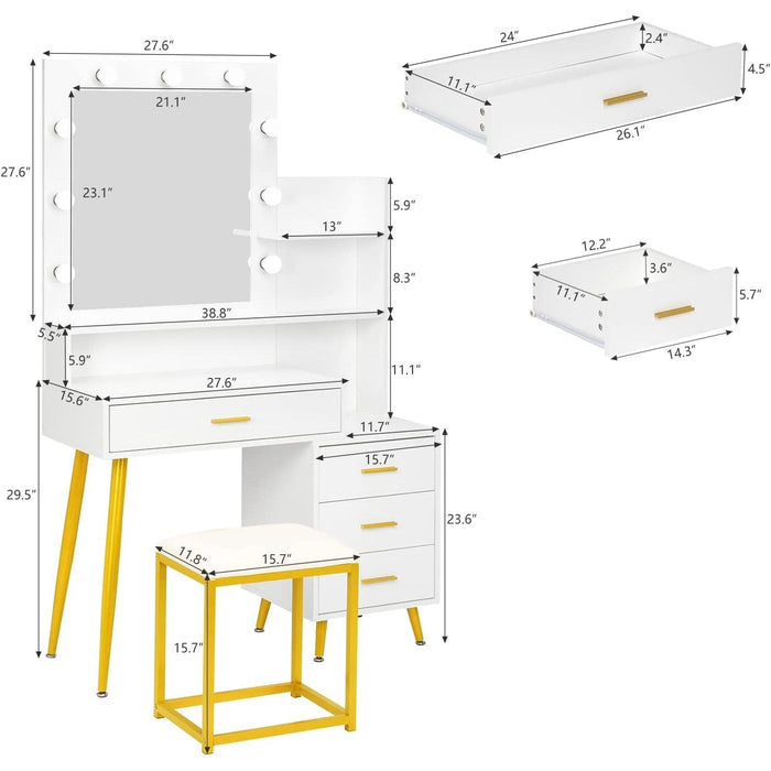 White and Gold Vanity Table Set