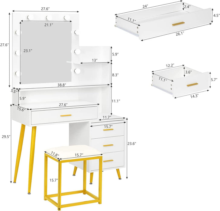 White and Gold Vanity Table Set