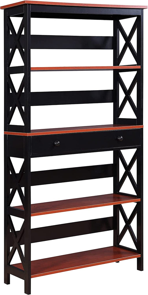 Cherry/Black Oxford Bookcase with Drawer (5 Tier)