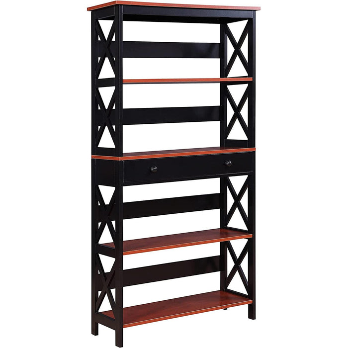 Cherry/Black Oxford Bookcase with Drawer (5 Tier)