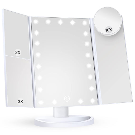 Touch Control Trifold Makeup Mirror with Lights