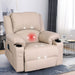 Leather Rocker Recliner Chair with Massage, Swivel, Drink Holders, Khaki