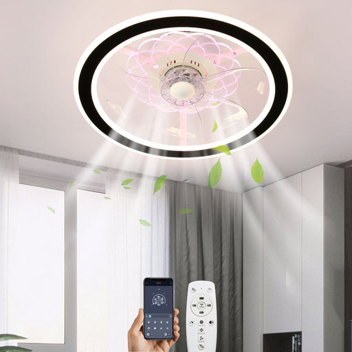 TCFUNDY 18" LED Ceiling Fan Light Kit, Low Profile Ceiling Fan with Light, Modern Style Chandelier, Remote & App Control