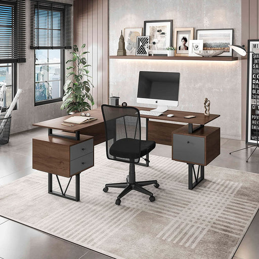 Brown & Grey Reversible L-Shape Computer Desk