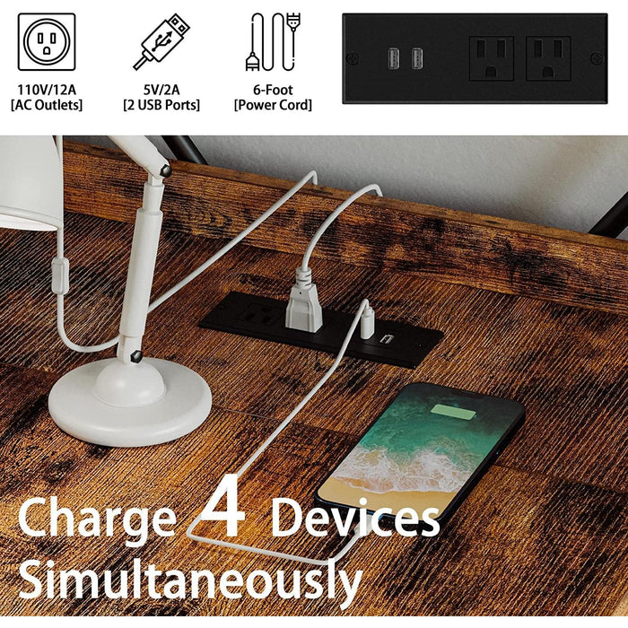 Rustic Brown Desk with Power & Storage