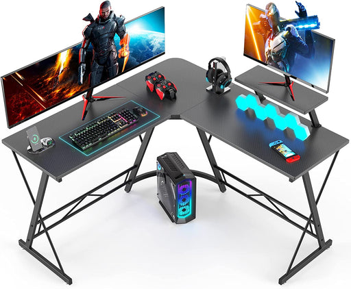 Carbon Fiber L-Shaped Gaming Desk with Laptop Stand