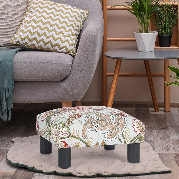 Boho Floral Small Ottoman for High Beds