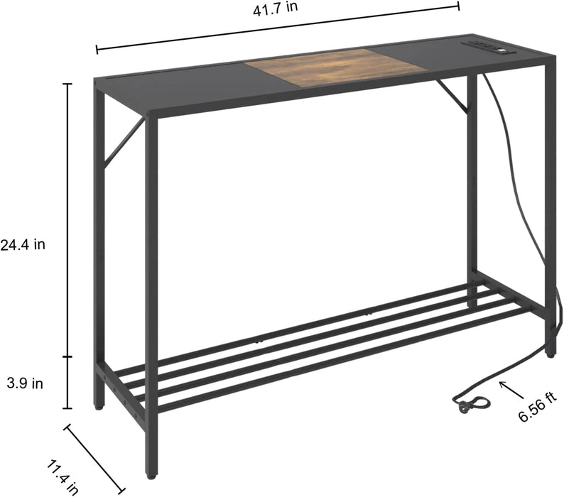 Industrial Console Table with Outlets and USB Ports