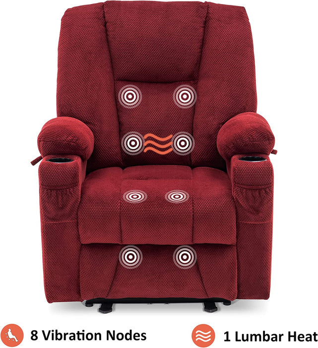 Fabric Electric Power Recliner Chair with Heat and Massage, Burgundy