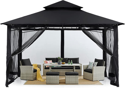 Outdoor Garden Gazebo for Patios with Stable Steel Frame and Netting Walls (10X10,Black)
