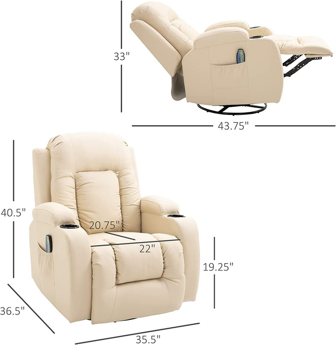 Luxury Faux Leather Massage Recliner Chair W/Heating & Vibrating, Cream White