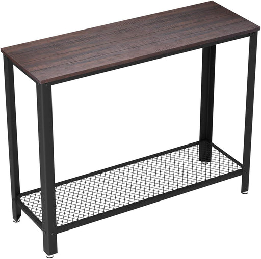 Industrial Rustic Console Table with Mesh Shelf