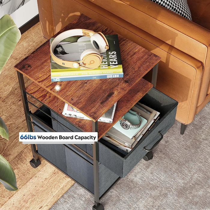 Rustic Brown Rolling File Cabinet with Open Storage