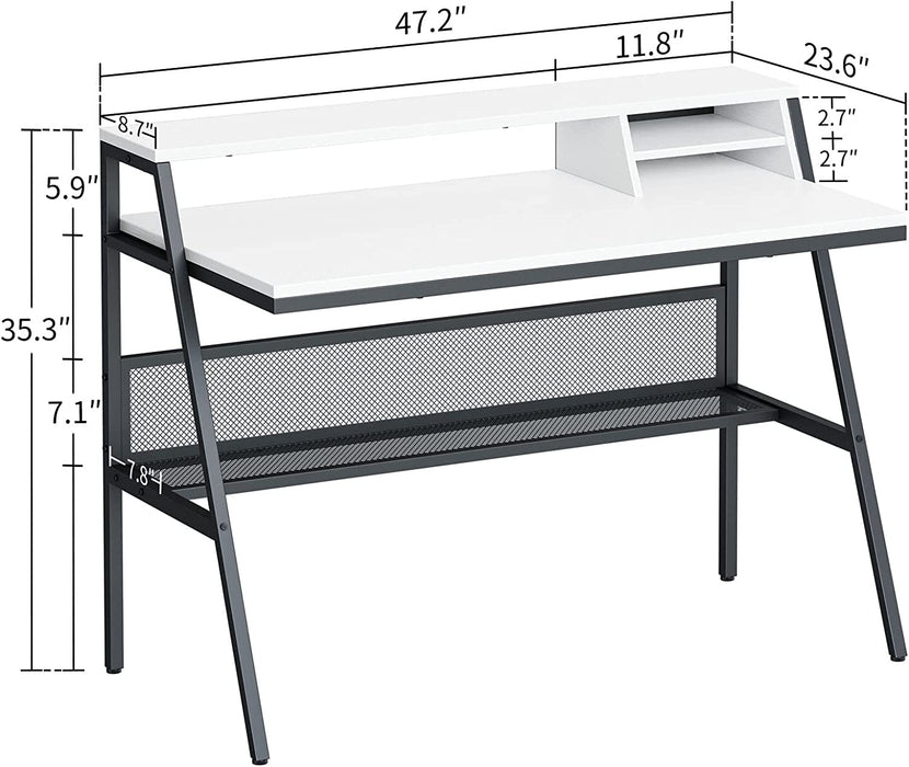 47 Inch White Desk with Storage Shelves