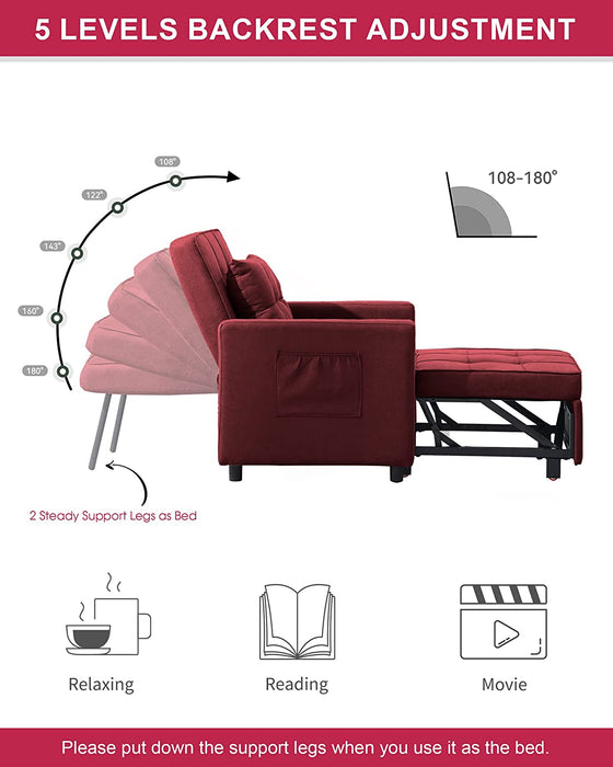 Red 3-In-1 Sofa Bed Chair