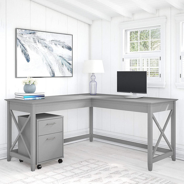 Cape Cod Gray L-Shaped Desk W/ File Cabinet