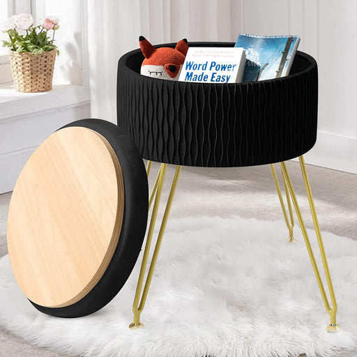 Black Velvet Ottoman with Removable Table Top