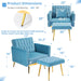 Adjustable Velvet Armchair with Ottoman, Baby Blue