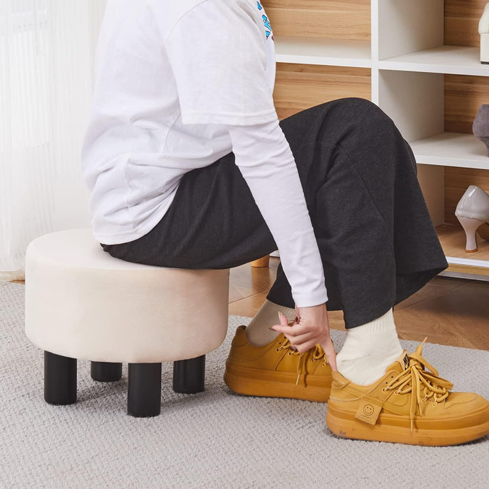 Champagne Velvet Ottoman with Anti-Slip Legs