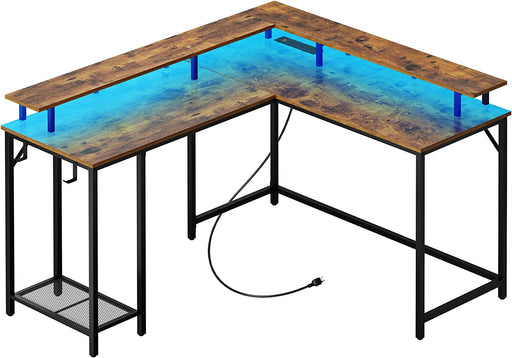 Rustic Gaming Desk with Power & Lights