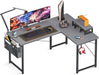 Iron Gray L-Shaped Gaming Desk with Monitor Shelf