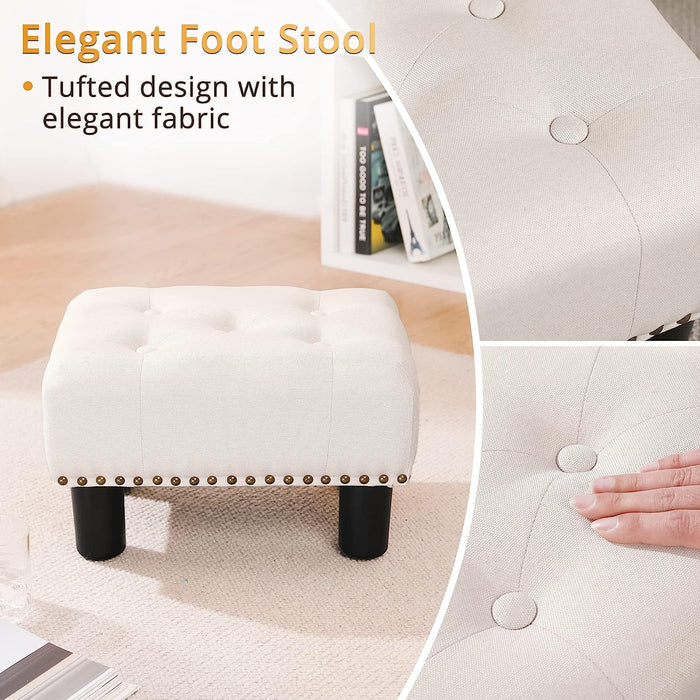 Beige Tufted Foot Stool with Non-Slip Pads