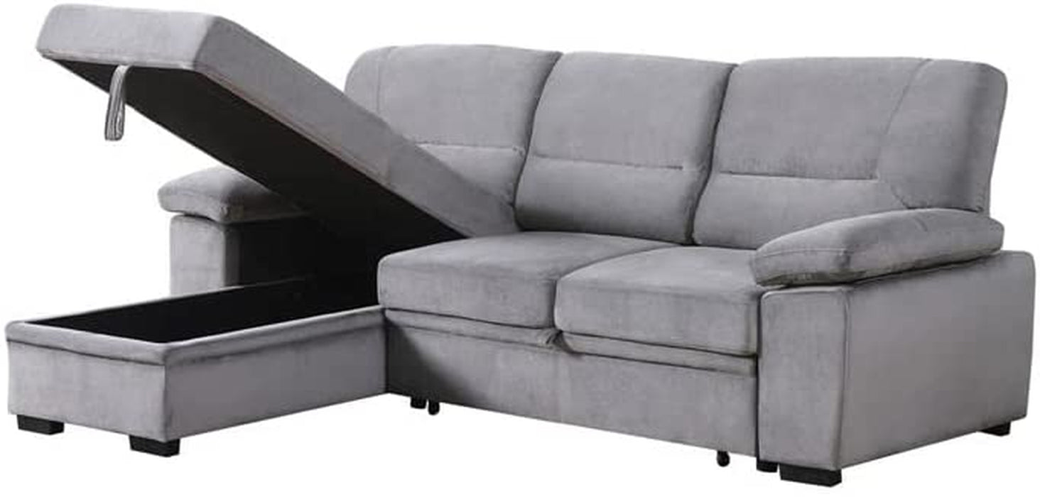 Gray Velvet Reversible Sleeper Sectional Sofa